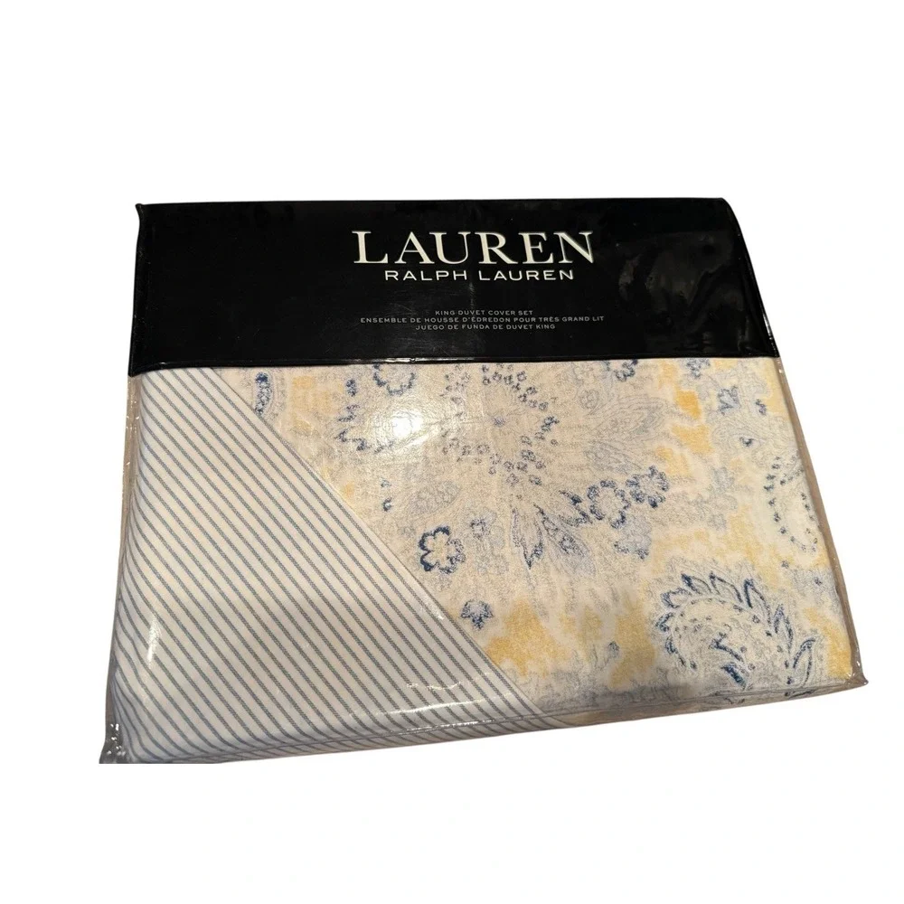 Ralph Lauren Marisa Blue/Yellow Paisley King Duvet Set Cotton 3 pc New With Tags